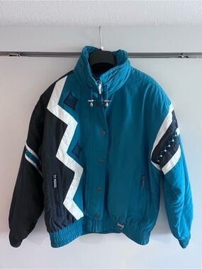 Women’s Vintage Teal & Black Colorblock Ski Jacket - Tyrolia
